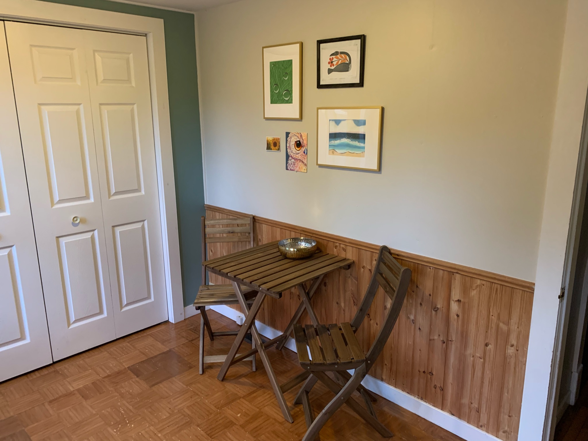 Back entry bistro cafe table and chairs